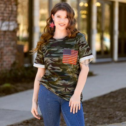 Camo Short Sleeve with Flag Detail