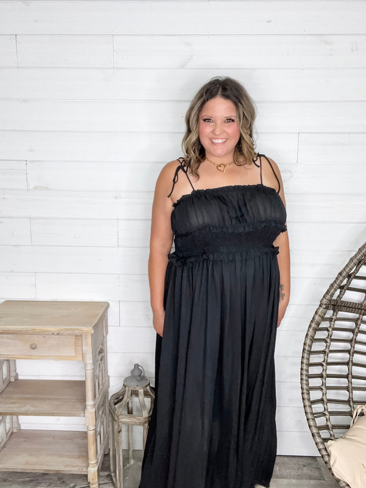 "Undeniable" Adjustable Strap Smocked Waist Maxi Dress
