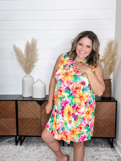 "Rushville" Sleeveless Split Neck Dress with Pockets