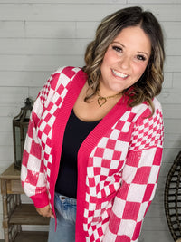 "Check Me Out" Checkered Cardigan with Sequin Detail (Multiple Colors)
