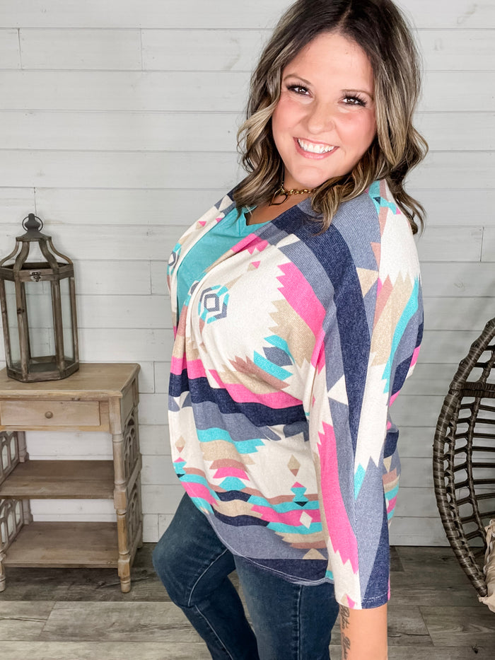 3/4 Sleeve Dolman Style Aztec Cardigan