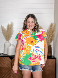 "Camden" Ruffle Collar and Sleeve Split Neck