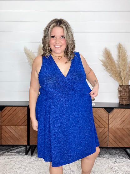 "Lapinski" Sparkle Tank Faux Wrap Dress with Shorts