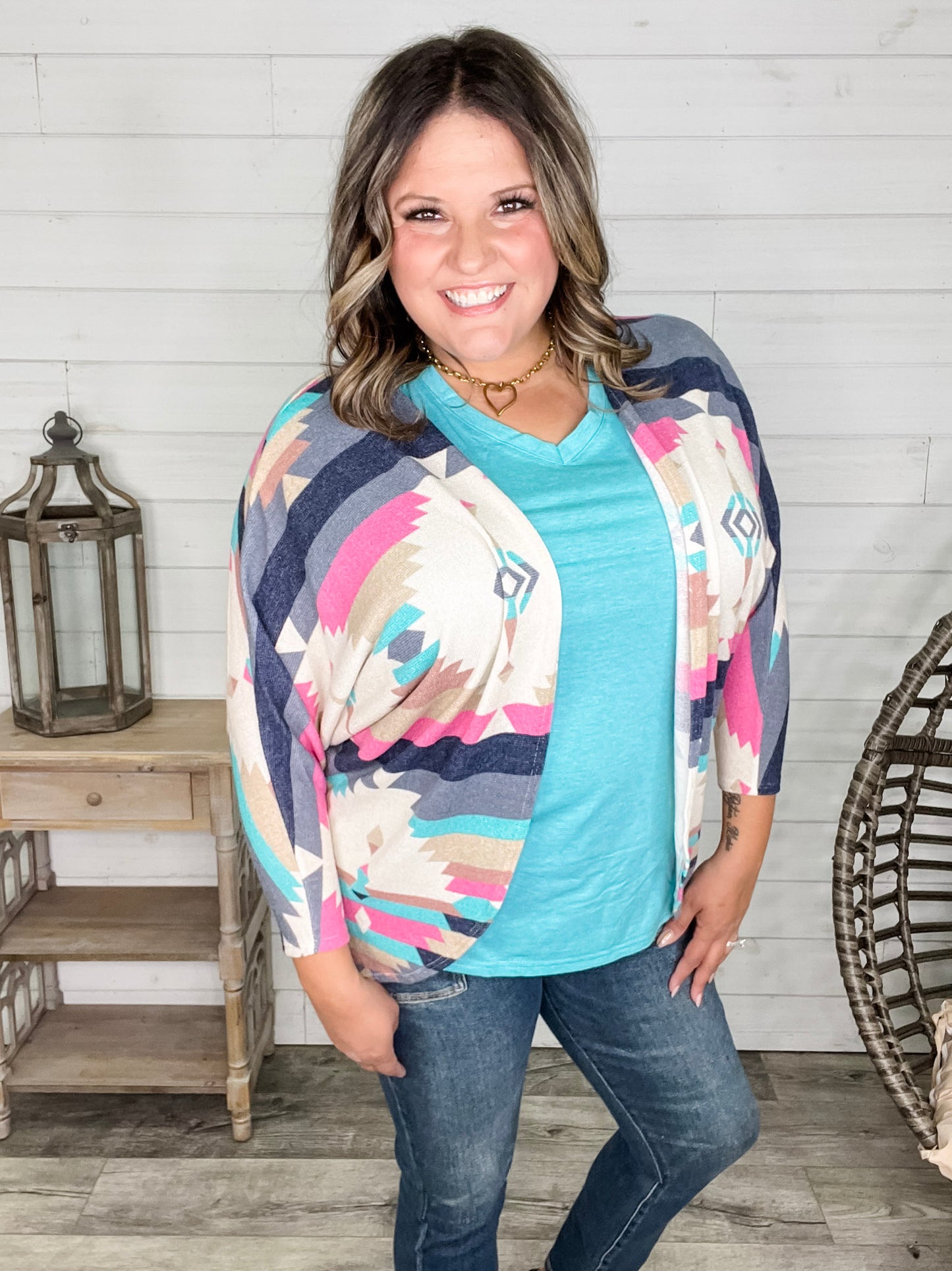 3/4 Sleeve Dolman Style Aztec Cardigan