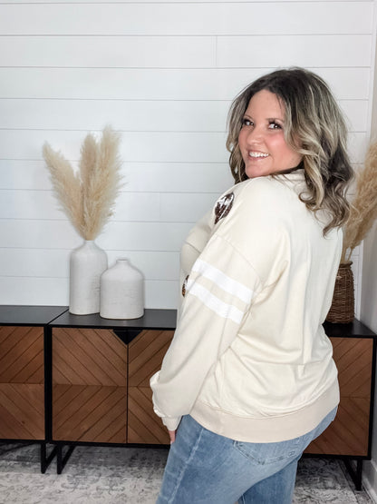 "Touchdown" Football Sequinned Crew Neck (Ecru)