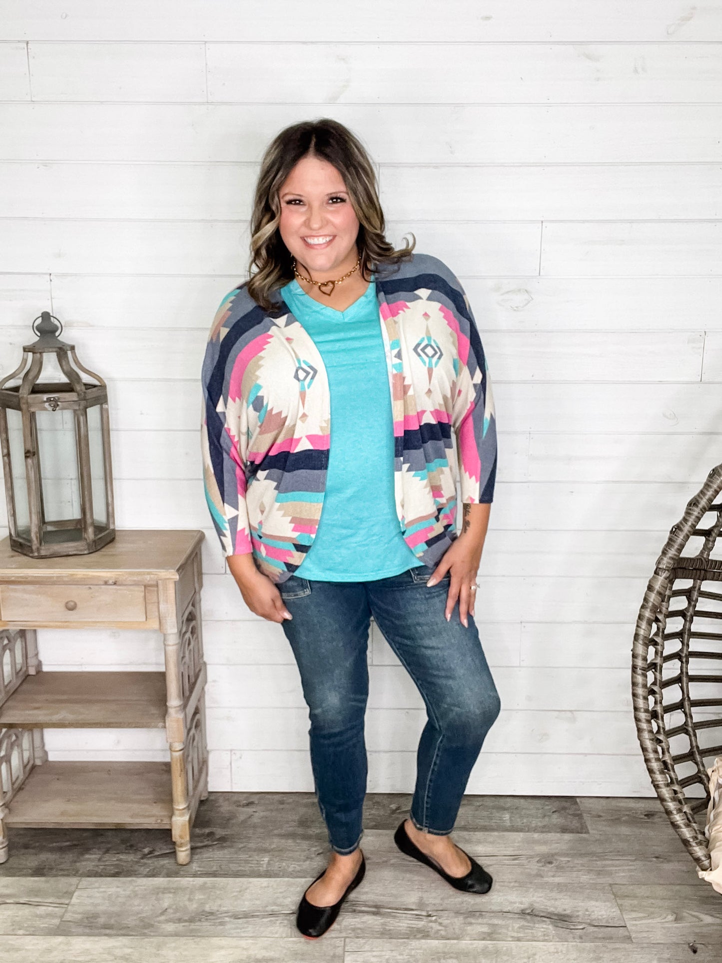 3/4 Sleeve Dolman Style Aztec Cardigan