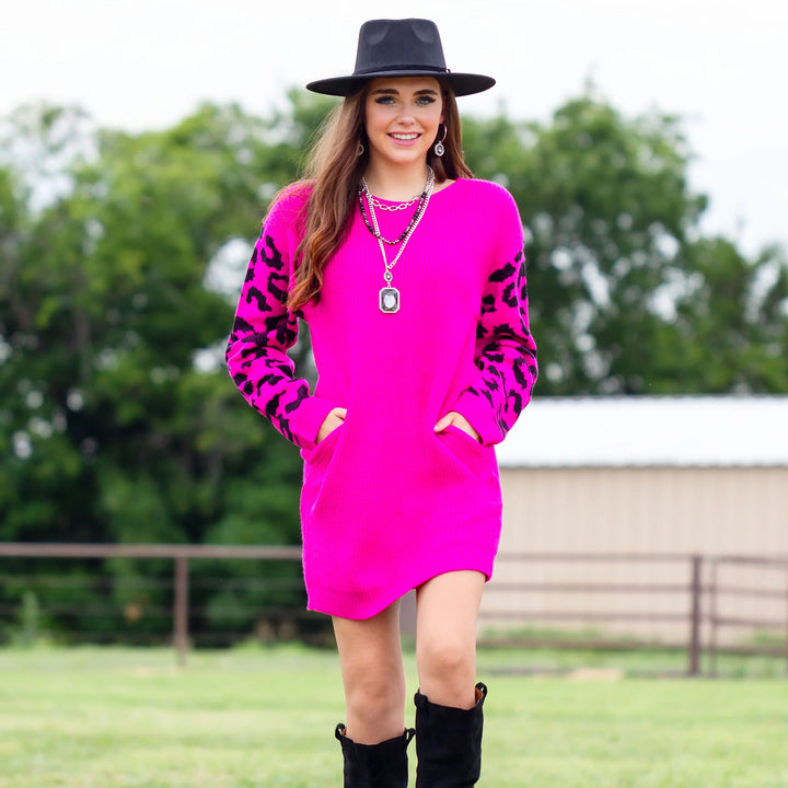 Hot Pink Animal Print Knit Dress