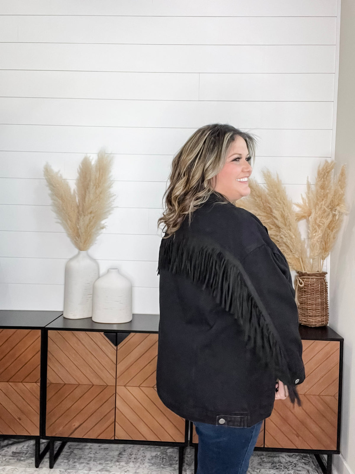 "Shake It Off" Black Denim Jacket with Fringe