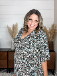 Dear Scarlett "Not This Time" Animal Print V Neck 3/4 Bell Sleeve