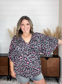 Dear Scarlett "Movement" Animal V Neck 3/4 Bell Sleeve