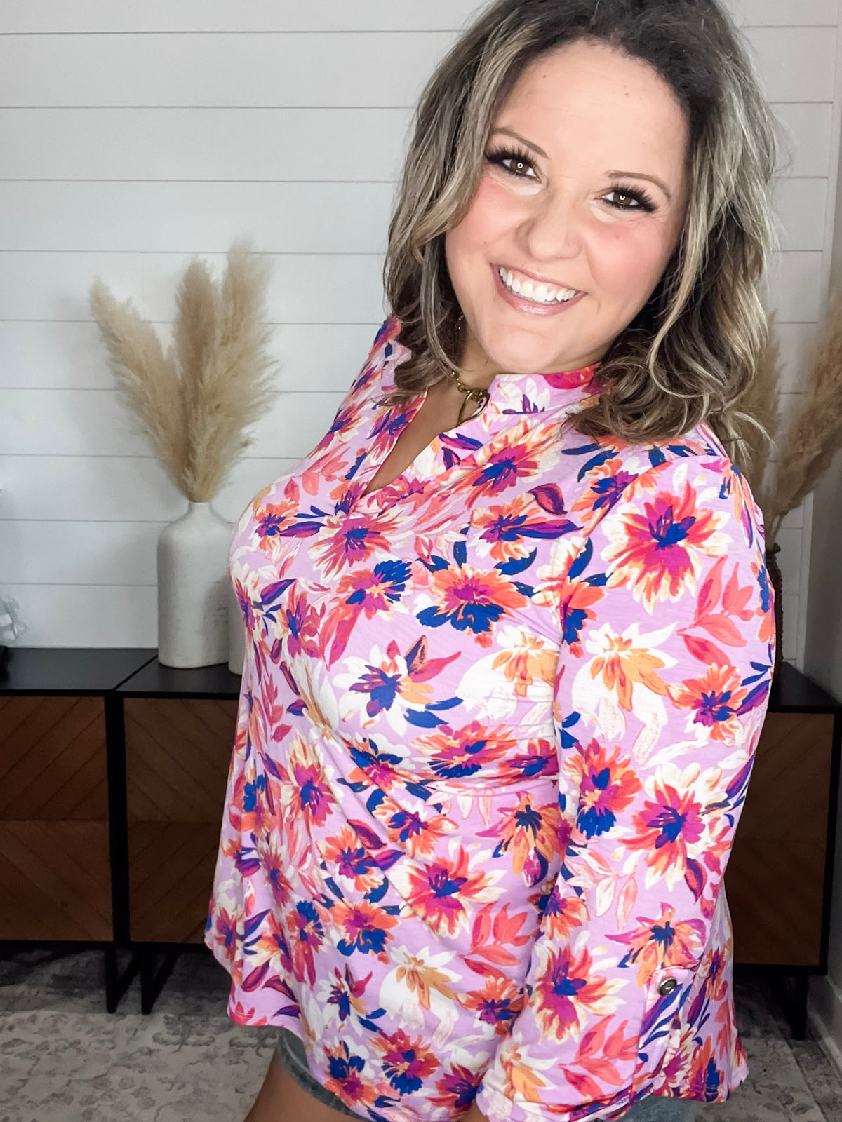 Dear Scarlett "Season" 3/4 Sleeve Split Neck Tops