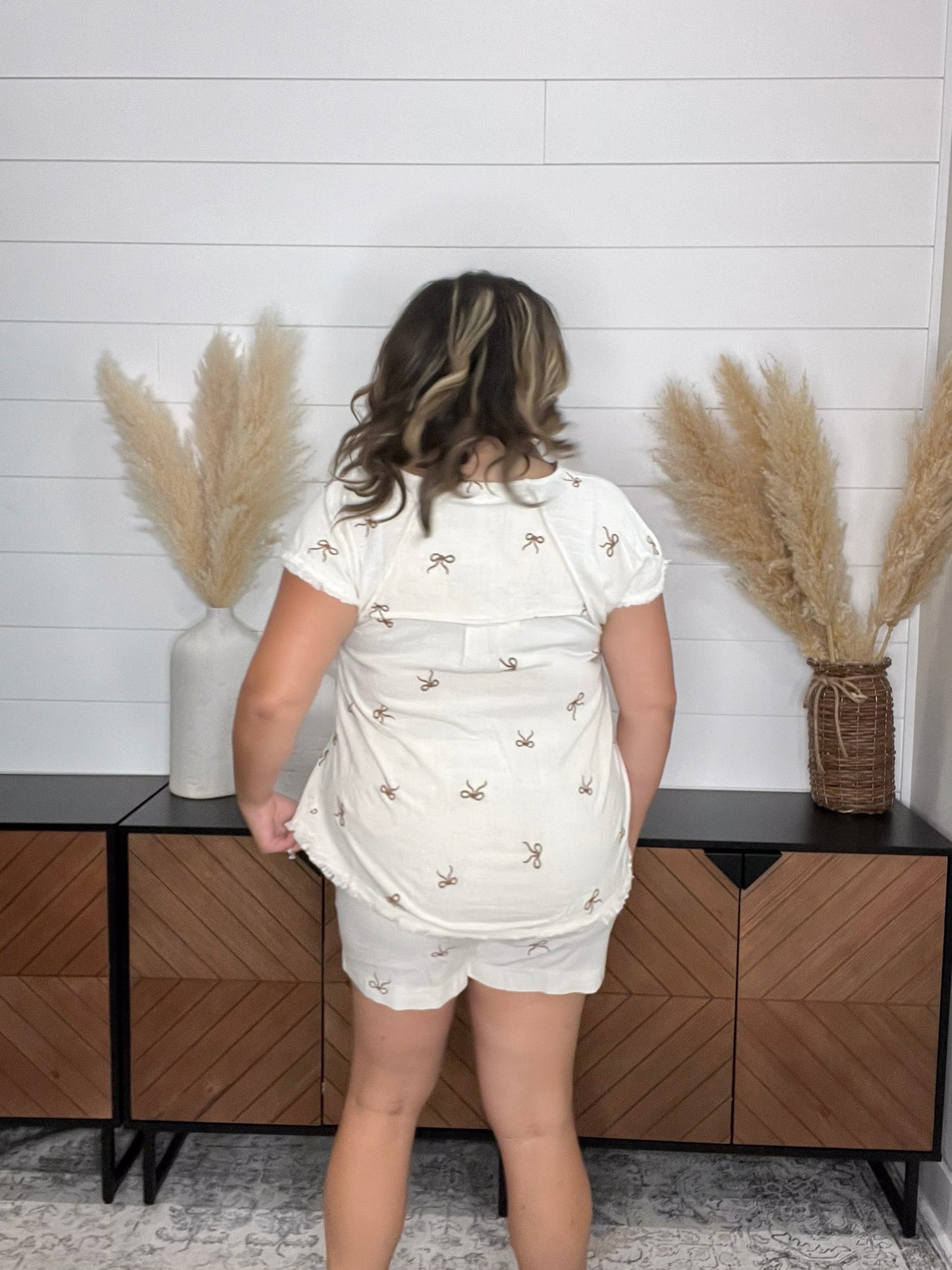 "Bring on the Bows" Short Sleeve Boxy Style with Embroidered Bows