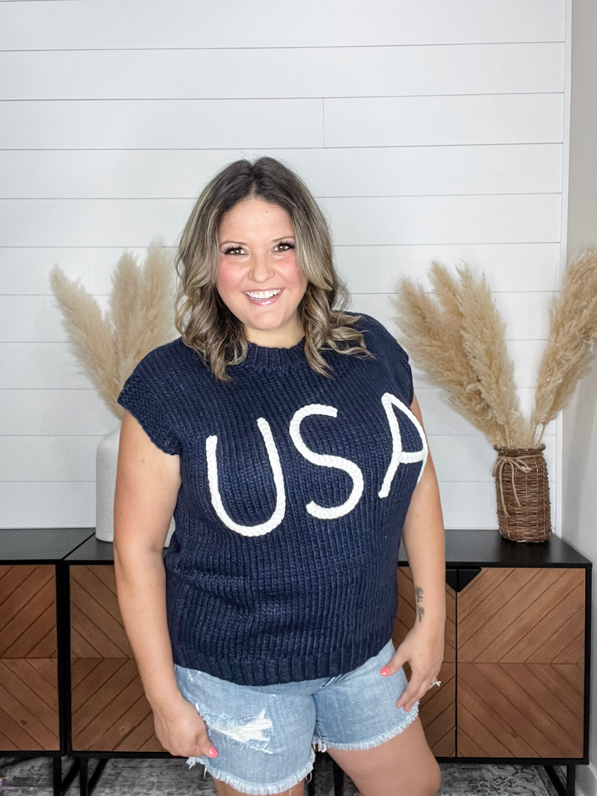 "Spinnaker" USA Yarn Embroidered Cap Sleeve Sweater