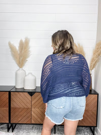 Open Knit Dolman Sleeve Cover Up (Navy)