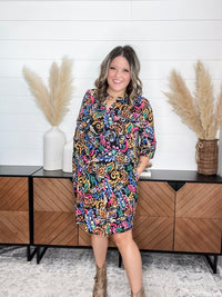 Dear Scarlett "Phosphorus" 3/4 Sleeve Split Neck Dress with Pockets