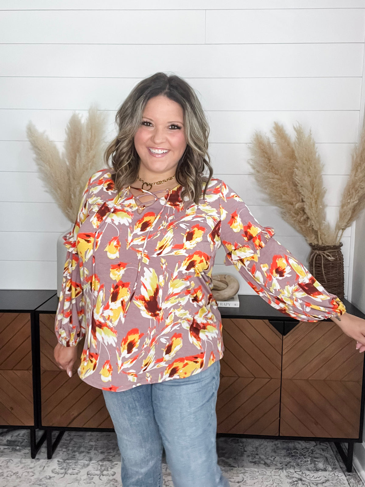 "Above It All" Bubble Ruffle Sleeve with Front Tie