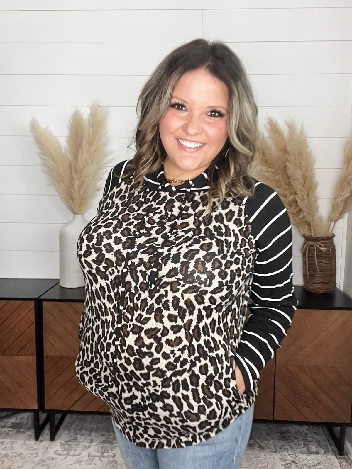 "Caged" Animal Print with Stripe Accent Hoodie
