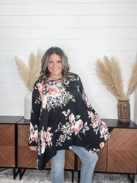 "Double Down" Floral and Animal Print Shark Bite Tunic with Pockets