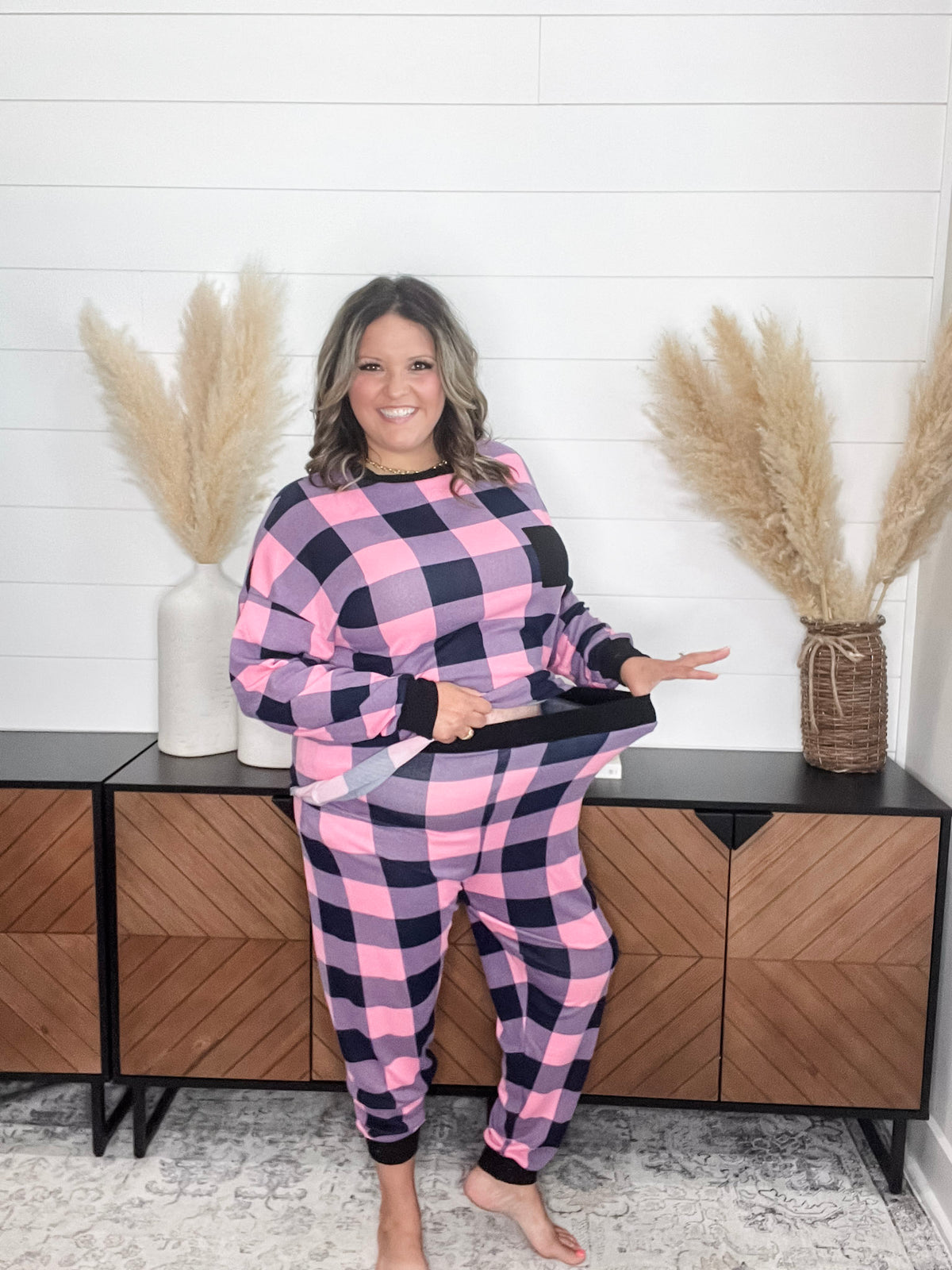 "Comfy" Plaid Lounge Set with Pockets