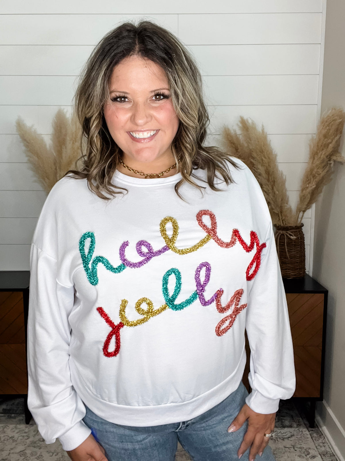 "Holly Jolly" Tinsel Crewneck