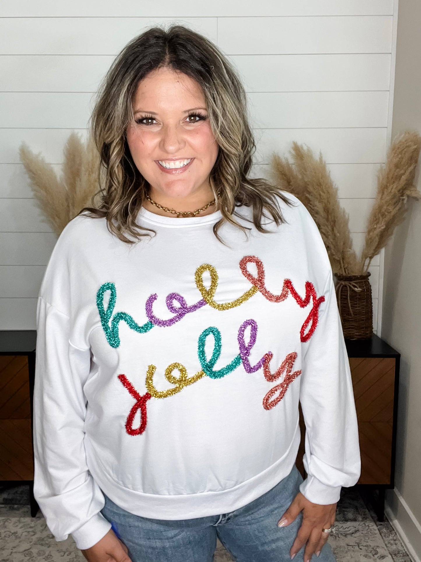 "Holly Jolly" Tinsel Crewneck