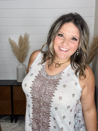 "It's A Date" Bejeweled with Lace Inserts V Neck Tank Top