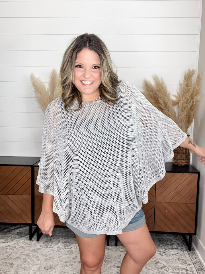 "Added Touch" Loose Knit Cover Up Top (Silver)