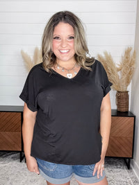 Dear Scarlett "Boise" U Neck Cuffed Short Sleeve (Black)