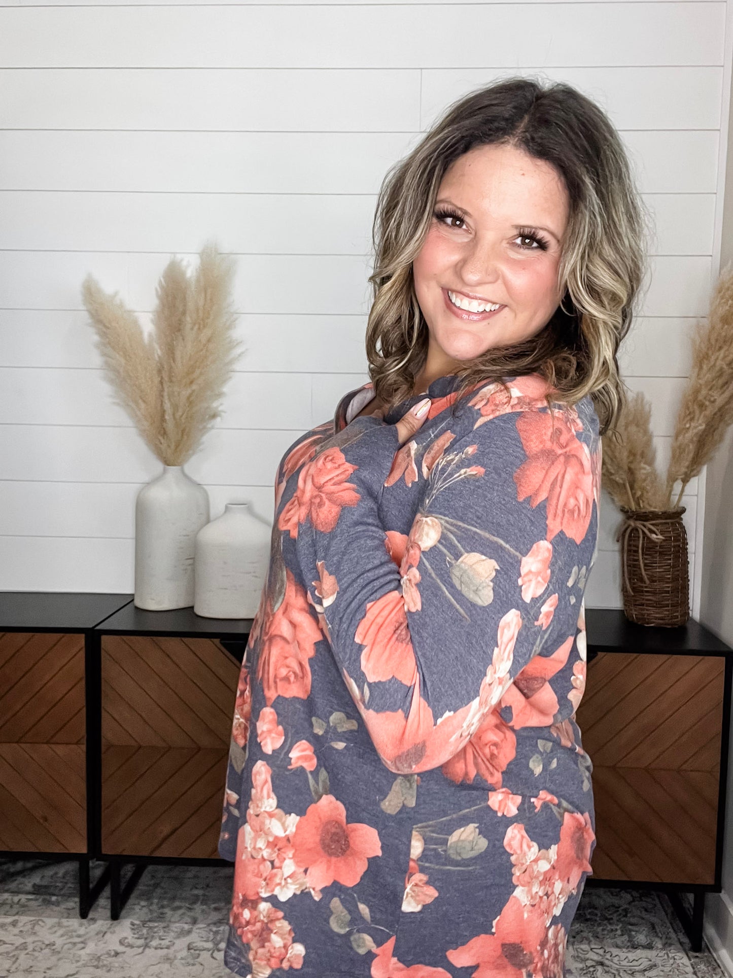 "Walk Away" Floral Long Sleeve Split Neck