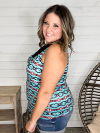 "Turner" Aztec Print Lace Detail Tank