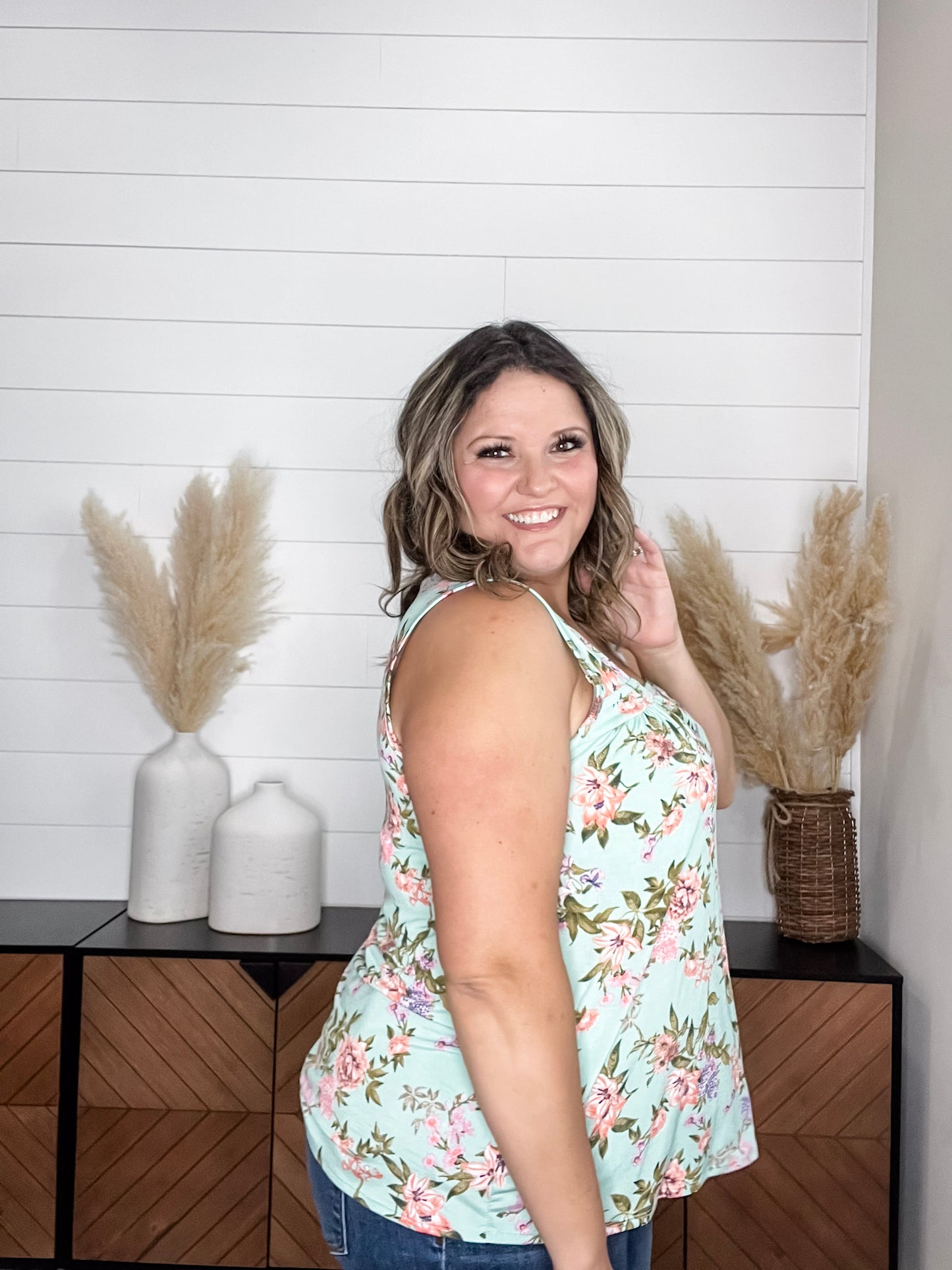 "Bittersweet" Floral Square Neck Tank Top