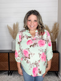 Dear Scarlett "Entrapment" Floral Lizzy 3/4 Sleeve Split Neck Tops