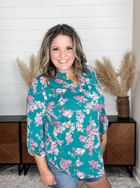 Dear Scarlett "Deception" Floral Lizzy 3/4 Sleeve Split Neck