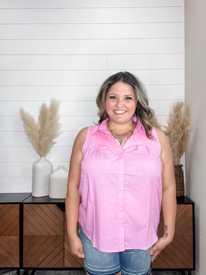 "Kailyn" Pintuck Sleeveless Button Up