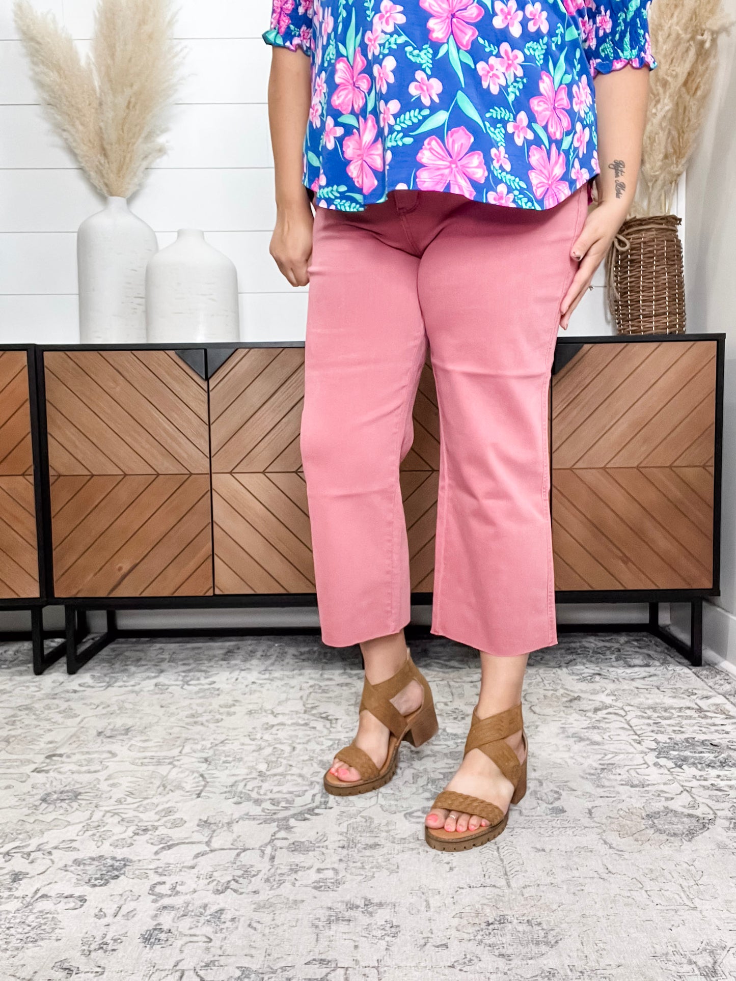 Judy Blue “Any Other Name” Rose Wide Leg Crops