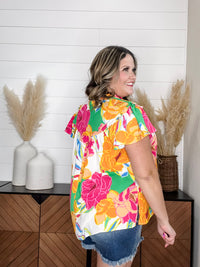 "Camden" Ruffle Collar and Sleeve Split Neck