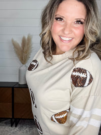 "Touchdown" Football Sequinned Crew Neck (Ecru)