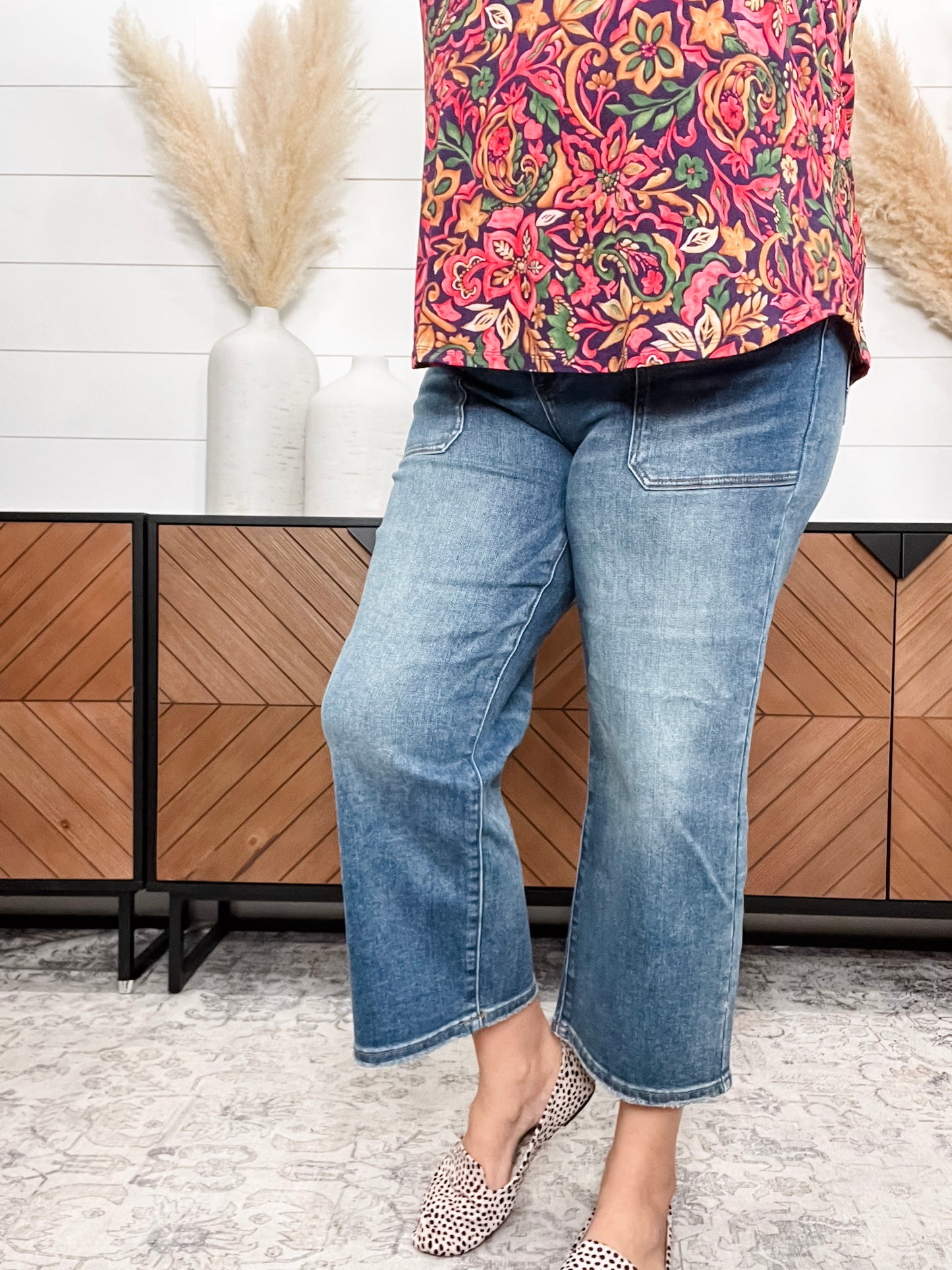 Judy Blue "Indifferent" Utility Pocket Wide Leg Crop