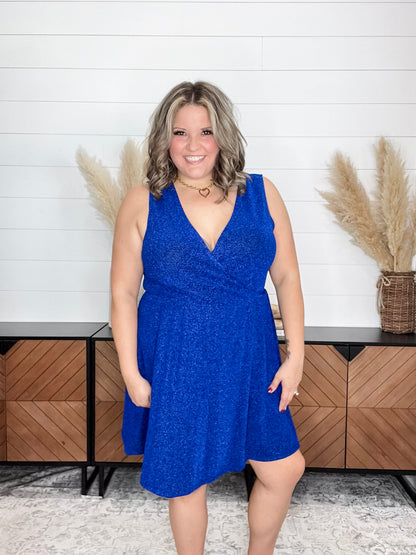 "Lapinski" Sparkle Tank Faux Wrap Dress with Shorts