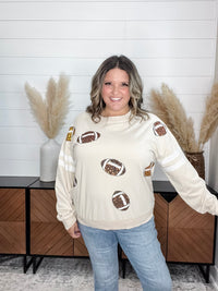 "Touchdown" Football Sequinned Crew Neck (Ecru)