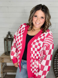 "Check Me Out" Checkered Cardigan with Sequin Detail (Multiple Colors)