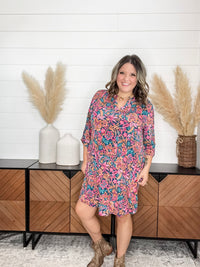 Dear Scarlett "Carbon" 3/4 Sleeve Split Neck Dress with Pockets