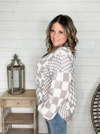 "Check Me Out" Checkered Cardigan with Sequin Detail (Multiple Colors)