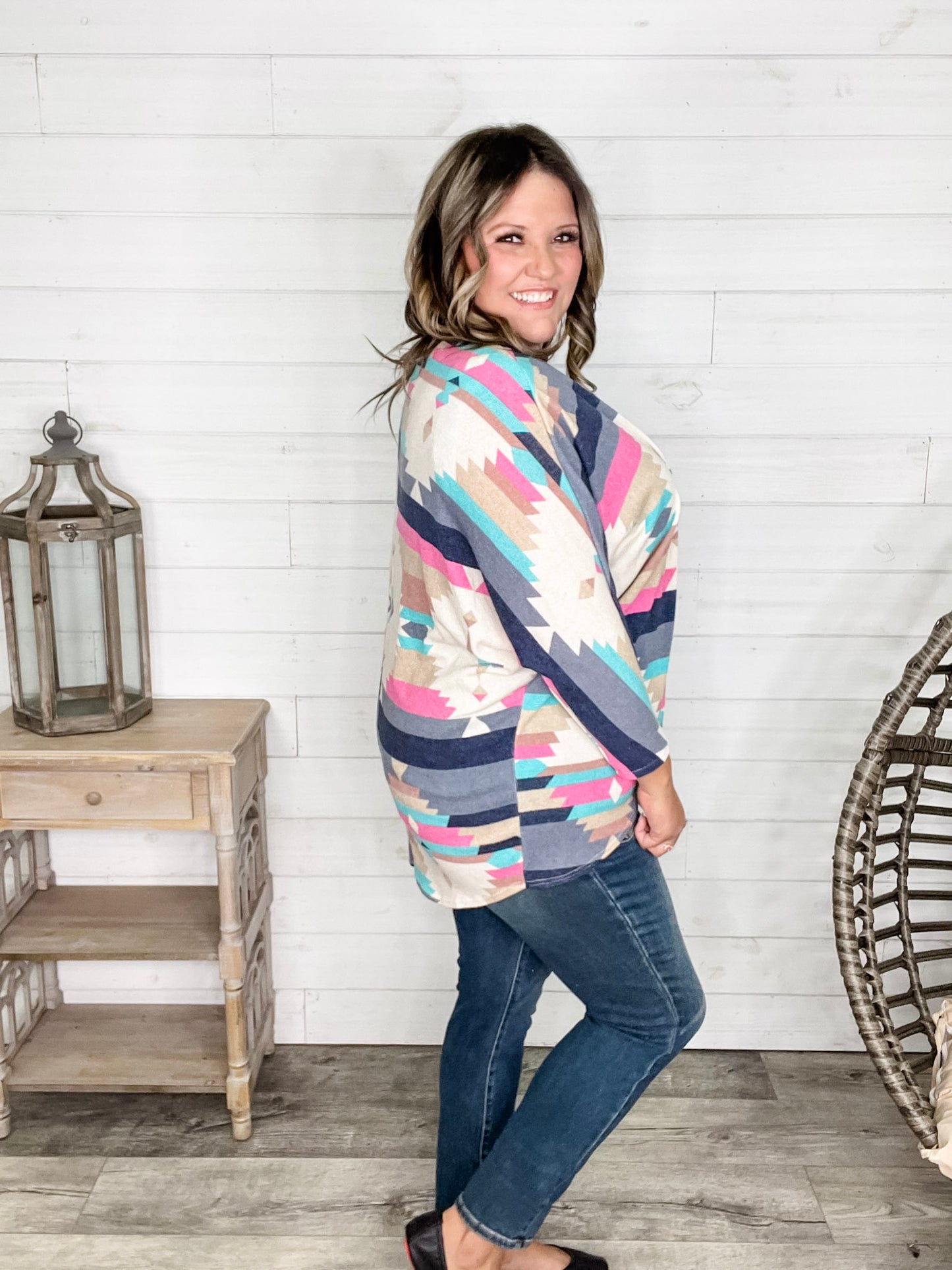 3/4 Sleeve Dolman Style Aztec Cardigan