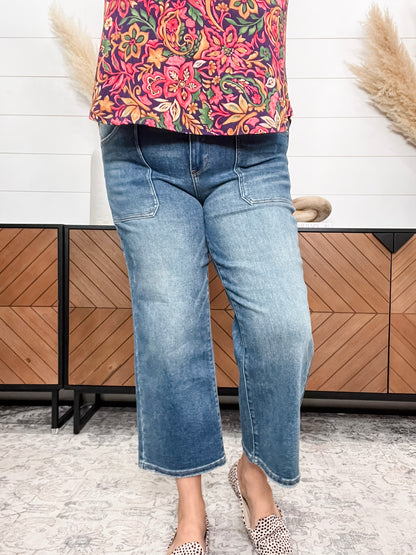 Judy Blue "Indifferent" Utility Pocket Wide Leg Crop