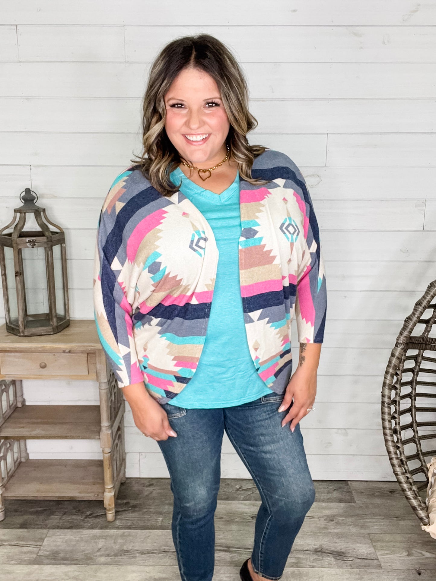 3/4 Sleeve Dolman Style Aztec Cardigan