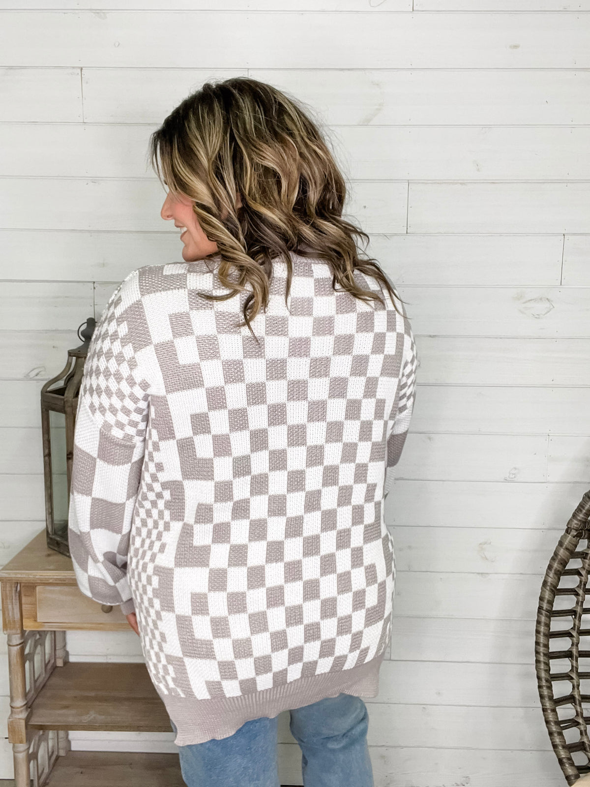 "Check Me Out" Checkered Cardigan with Sequin Detail (Multiple Colors)