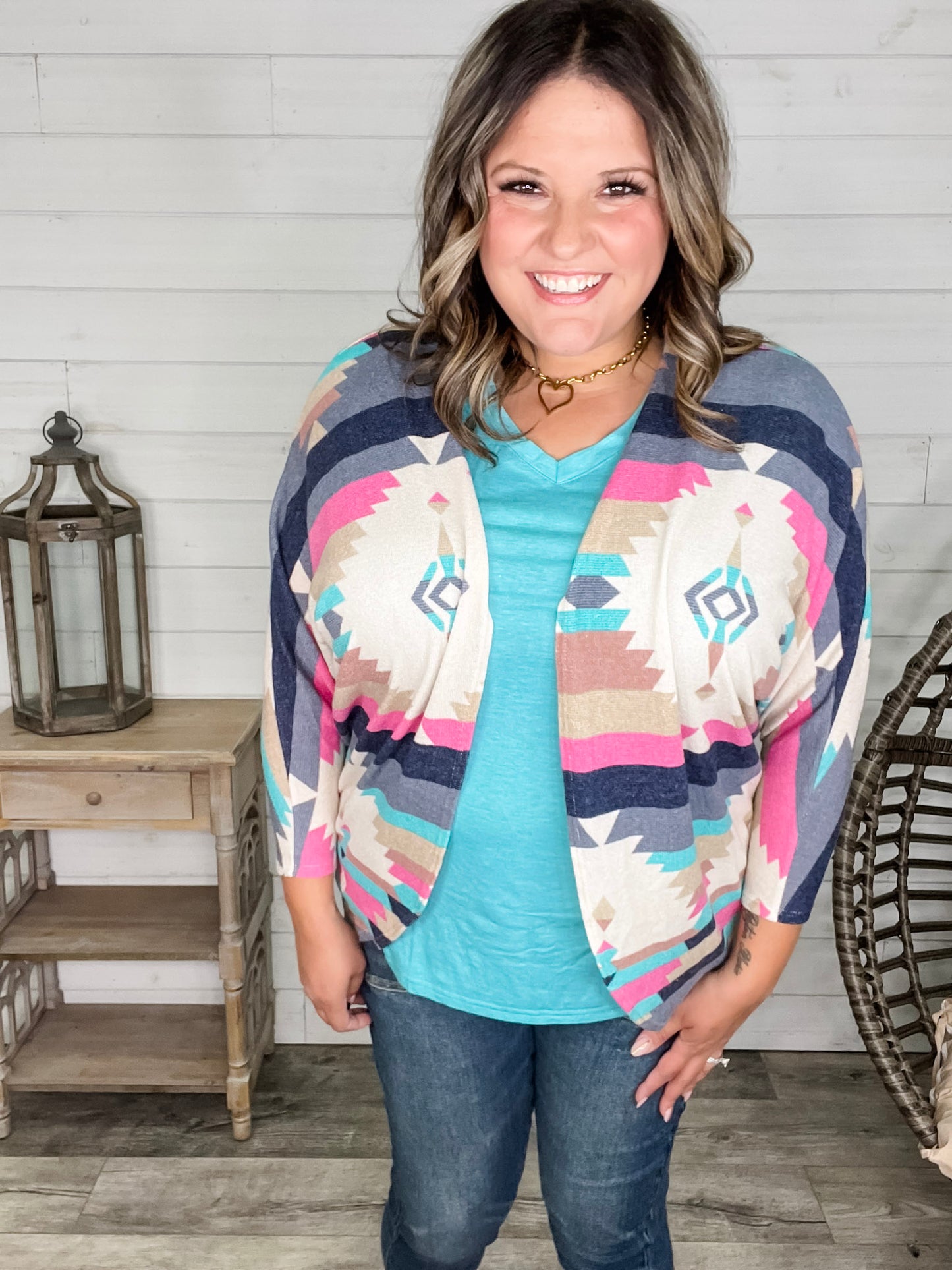 3/4 Sleeve Dolman Style Aztec Cardigan