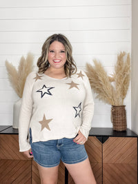 "Night Owl"  Star Printed U Neck Sweater