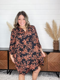 Dear Scarlett "Potasium" 3/4 Sleeve Split Neck Dress with Pockets